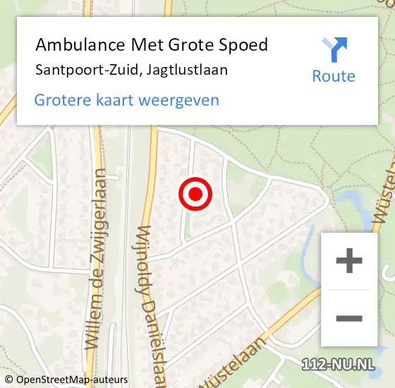 Locatie op kaart van de 112 melding: Ambulance Met Grote Spoed Naar Santpoort-Zuid, Jagtlustlaan op 6 september 2021 09:14