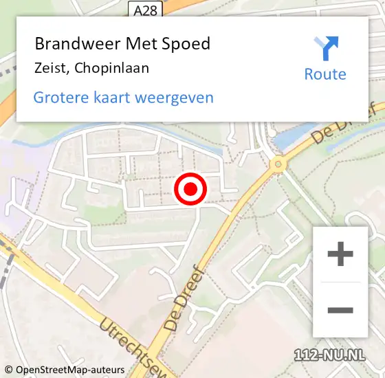 Locatie op kaart van de 112 melding: Brandweer Met Spoed Naar Zeist, Chopinlaan op 6 september 2021 09:30