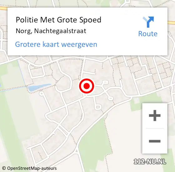 Locatie op kaart van de 112 melding: Politie Met Grote Spoed Naar Norg, Nachtegaalstraat op 6 september 2021 09:33
