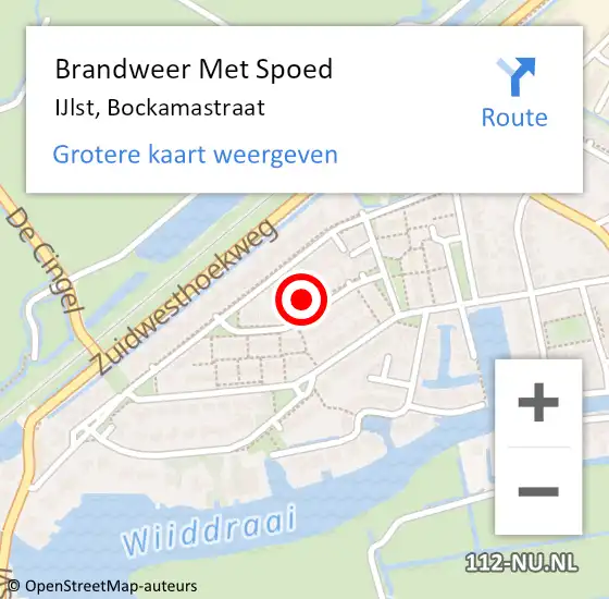 Locatie op kaart van de 112 melding: Brandweer Met Spoed Naar IJlst, Bockamastraat op 6 september 2021 09:52