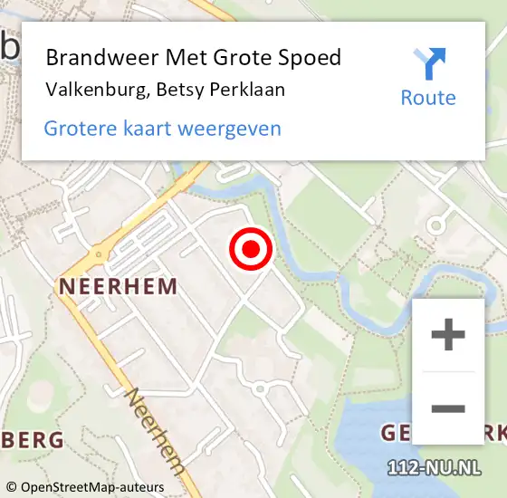 Locatie op kaart van de 112 melding: Brandweer Met Grote Spoed Naar Valkenburg, Betsy Perklaan op 6 september 2021 10:09