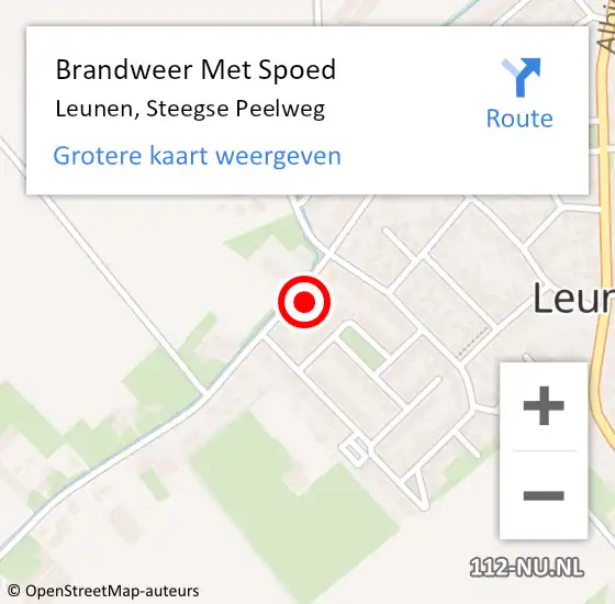 Locatie op kaart van de 112 melding: Brandweer Met Spoed Naar Leunen, Steegse Peelweg op 6 september 2021 10:47