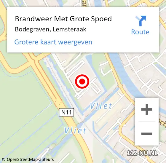 Locatie op kaart van de 112 melding: Brandweer Met Grote Spoed Naar Bodegraven, Lemsteraak op 6 september 2021 11:19