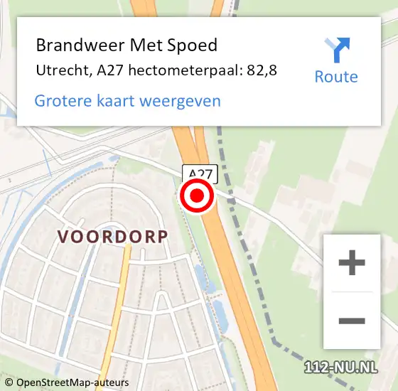 Locatie op kaart van de 112 melding: Brandweer Met Spoed Naar Utrecht, A27 hectometerpaal: 82,8 op 6 september 2021 11:31