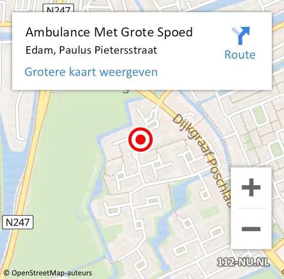 Locatie op kaart van de 112 melding: Ambulance Met Grote Spoed Naar Edam, Paulus Pietersstraat op 6 september 2021 11:35