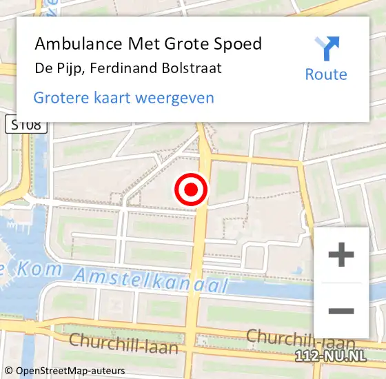 Locatie op kaart van de 112 melding: Ambulance Met Grote Spoed Naar De Pijp, Ferdinand Bolstraat op 22 juni 2014 00:33