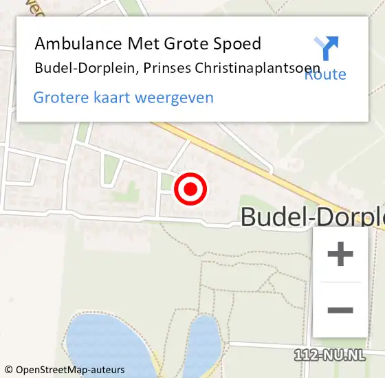 Locatie op kaart van de 112 melding: Ambulance Met Grote Spoed Naar Budel-Dorplein, Prinses Christinaplantsoen op 6 september 2021 11:43