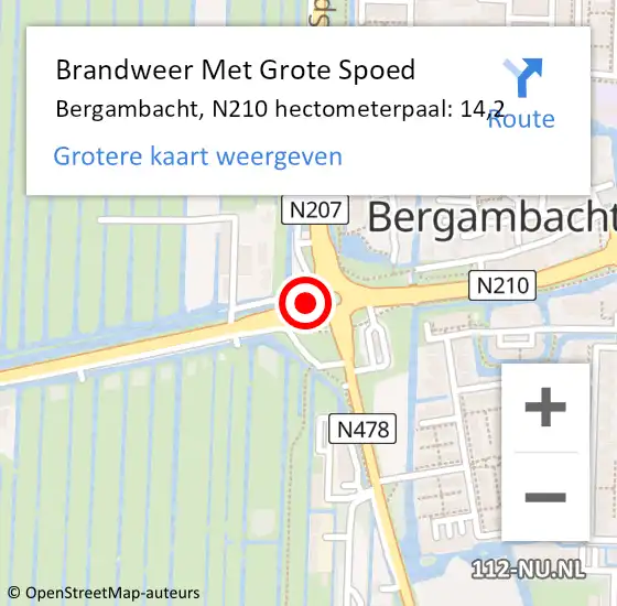 Locatie op kaart van de 112 melding: Brandweer Met Grote Spoed Naar Bergambacht, N210 hectometerpaal: 14,2 op 6 september 2021 12:15