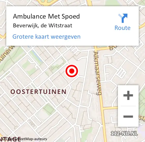 Locatie op kaart van de 112 melding: Ambulance Met Spoed Naar Beverwijk, de Witstraat op 6 september 2021 12:50