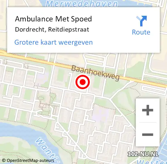 Locatie op kaart van de 112 melding: Ambulance Met Spoed Naar Dordrecht, Reitdiepstraat op 6 september 2021 12:51