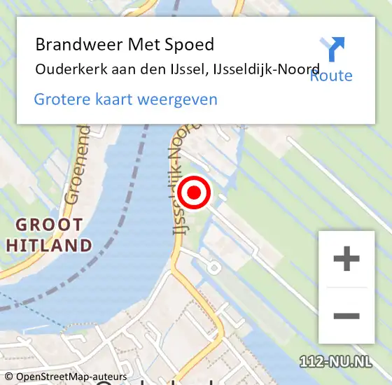 Locatie op kaart van de 112 melding: Brandweer Met Spoed Naar Ouderkerk aan den IJssel, IJsseldijk-Noord op 6 september 2021 12:53