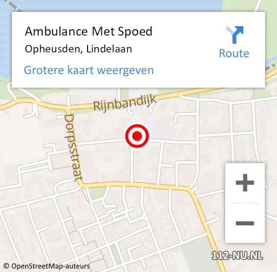Locatie op kaart van de 112 melding: Ambulance Met Spoed Naar Opheusden, Lindelaan op 6 september 2021 13:35