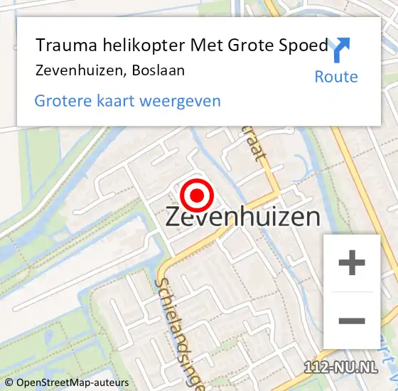 Locatie op kaart van de 112 melding: Trauma helikopter Met Grote Spoed Naar Zevenhuizen, Boslaan op 6 september 2021 13:50