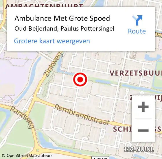 Locatie op kaart van de 112 melding: Ambulance Met Grote Spoed Naar Oud-Beijerland, Paulus Pottersingel op 6 september 2021 14:00