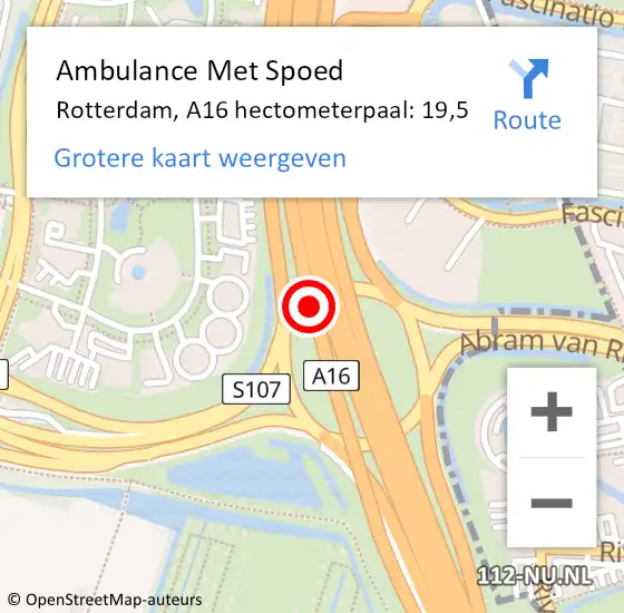 Locatie op kaart van de 112 melding: Ambulance Met Spoed Naar Rotterdam, A16 hectometerpaal: 19,5 op 6 september 2021 14:18