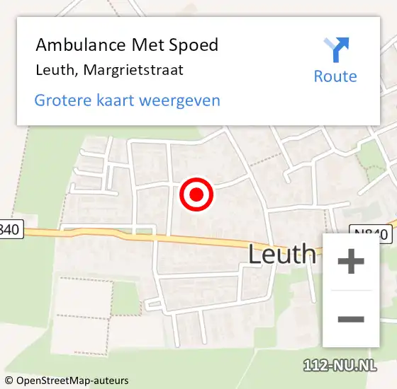 Locatie op kaart van de 112 melding: Ambulance Met Spoed Naar Leuth, Margrietstraat op 6 september 2021 14:39