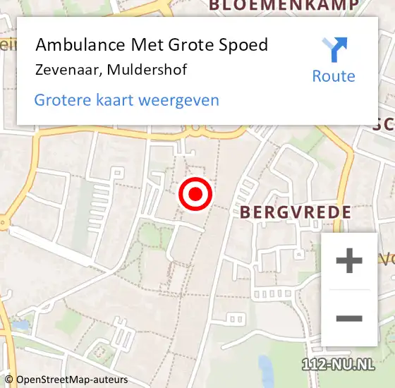 Locatie op kaart van de 112 melding: Ambulance Met Grote Spoed Naar Zevenaar, Muldershof op 6 september 2021 14:41