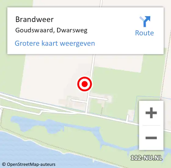 Locatie op kaart van de 112 melding: Brandweer Goudswaard, Dwarsweg op 6 september 2021 14:48