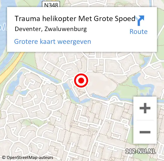 Locatie op kaart van de 112 melding: Trauma helikopter Met Grote Spoed Naar Deventer, Zwaluwenburg op 6 september 2021 15:20