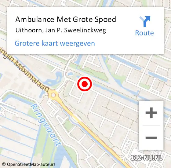 Locatie op kaart van de 112 melding: Ambulance Met Grote Spoed Naar Uithoorn, Jan P. Sweelinckweg op 6 september 2021 15:47