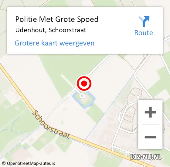 Locatie op kaart van de 112 melding: Politie Met Grote Spoed Naar Udenhout, Schoorstraat op 6 september 2021 16:08