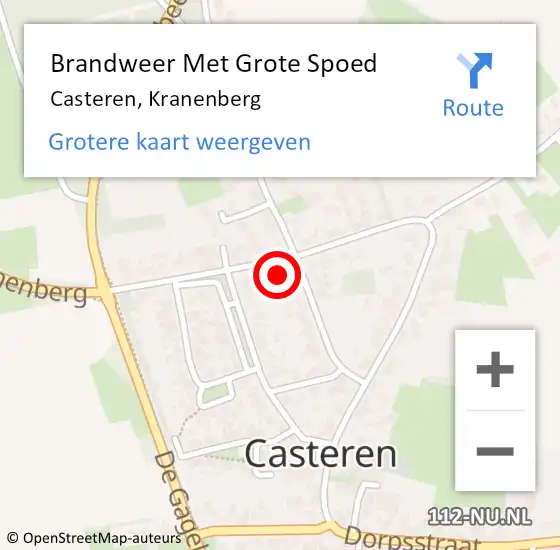Locatie op kaart van de 112 melding: Brandweer Met Grote Spoed Naar Casteren, Kranenberg op 6 september 2021 16:22