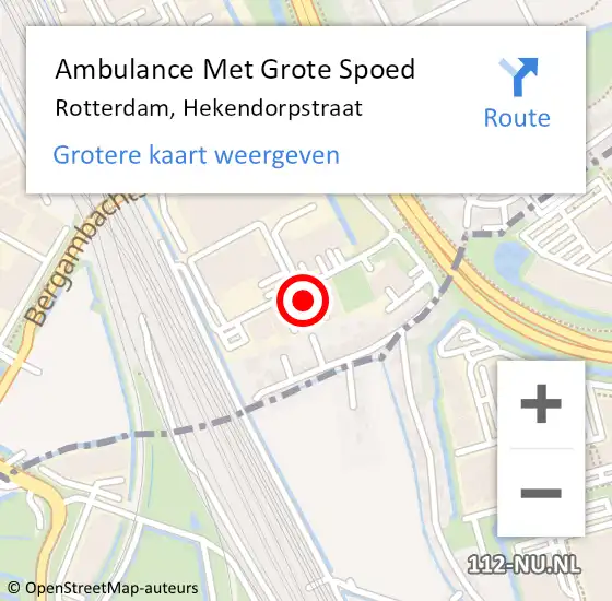 Locatie op kaart van de 112 melding: Ambulance Met Grote Spoed Naar Rotterdam, Hekendorpstraat op 6 september 2021 16:34