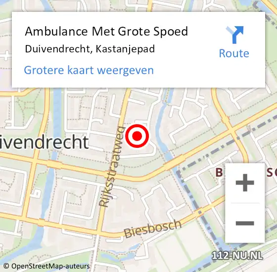 Locatie op kaart van de 112 melding: Ambulance Met Grote Spoed Naar Duivendrecht, Kastanjepad op 6 september 2021 16:40