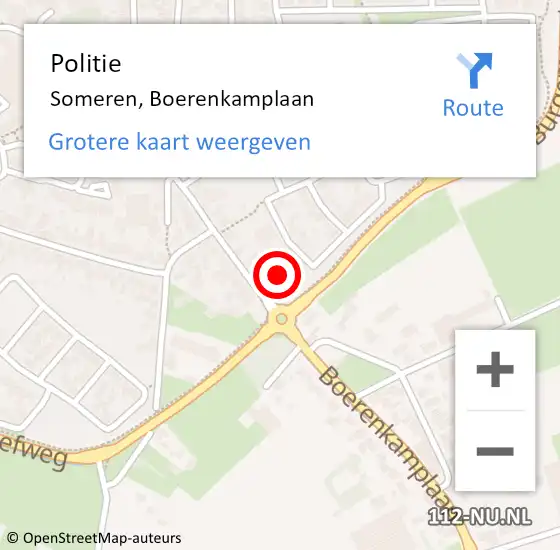 Locatie op kaart van de 112 melding: Politie Someren, Boerenkamplaan op 6 september 2021 16:47