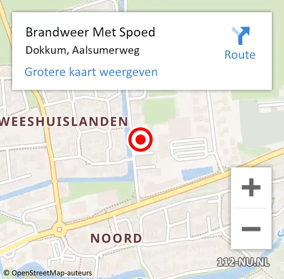 Locatie op kaart van de 112 melding: Brandweer Met Spoed Naar Dokkum, Aalsumerweg op 6 september 2021 17:06