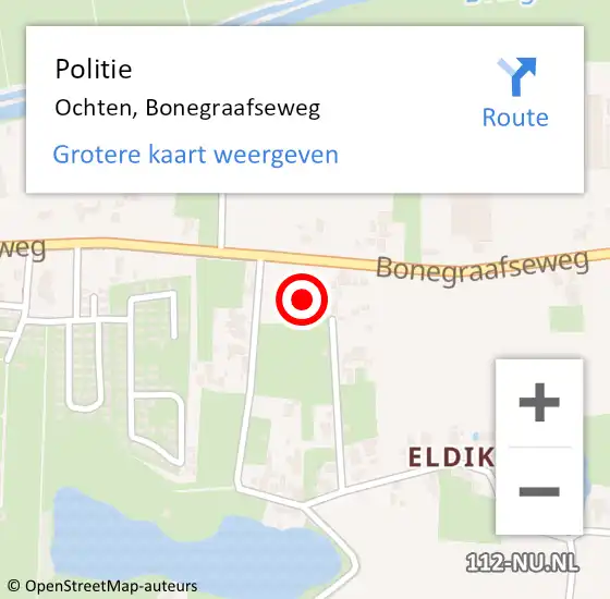 Locatie op kaart van de 112 melding: Politie Ochten, Bonegraafseweg op 6 september 2021 17:09