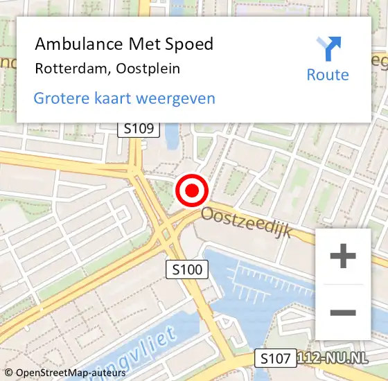 Locatie op kaart van de 112 melding: Ambulance Met Spoed Naar Rotterdam, Oostplein op 6 september 2021 17:27