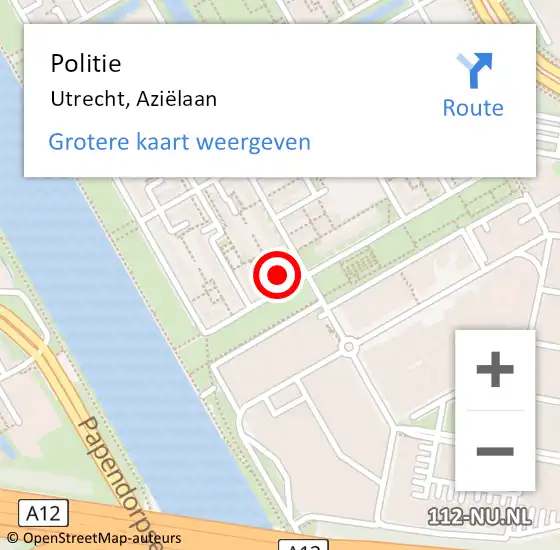 Locatie op kaart van de 112 melding: Politie Utrecht, Aziëlaan op 6 september 2021 17:45