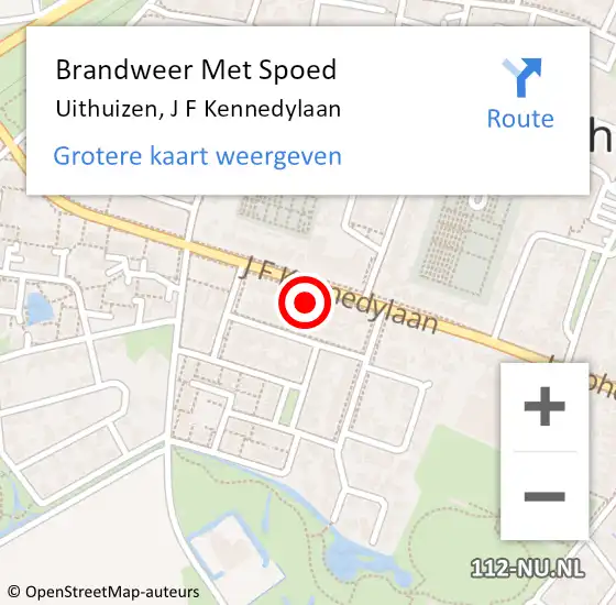 Locatie op kaart van de 112 melding: Brandweer Met Spoed Naar Uithuizen, J F Kennedylaan op 6 september 2021 17:49