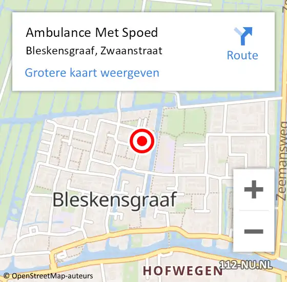Locatie op kaart van de 112 melding: Ambulance Met Spoed Naar Bleskensgraaf, Zwaanstraat op 6 september 2021 17:59