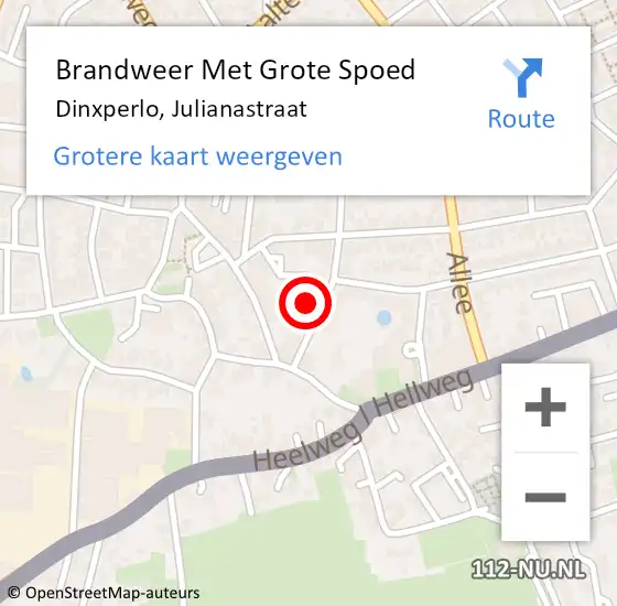 Locatie op kaart van de 112 melding: Brandweer Met Grote Spoed Naar Dinxperlo, Julianastraat op 6 september 2021 18:13