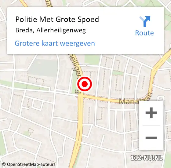 Locatie op kaart van de 112 melding: Politie Met Grote Spoed Naar Breda, Allerheiligenweg op 6 september 2021 18:31