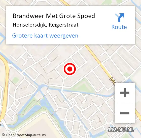 Locatie op kaart van de 112 melding: Brandweer Met Grote Spoed Naar Honselersdijk, Reigerstraat op 6 september 2021 18:45