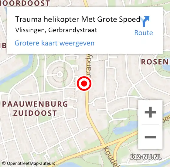 Locatie op kaart van de 112 melding: Trauma helikopter Met Grote Spoed Naar Vlissingen, Gerbrandystraat op 6 september 2021 18:59