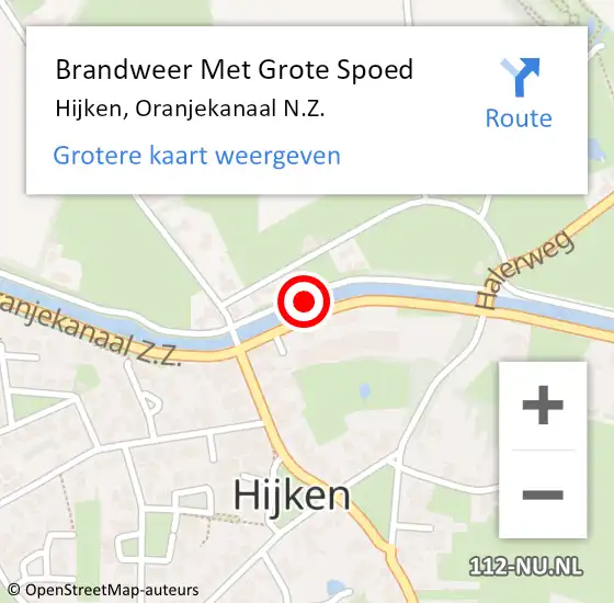 Locatie op kaart van de 112 melding: Brandweer Met Grote Spoed Naar Hijken, Oranjekanaal N.Z. op 6 september 2021 19:08