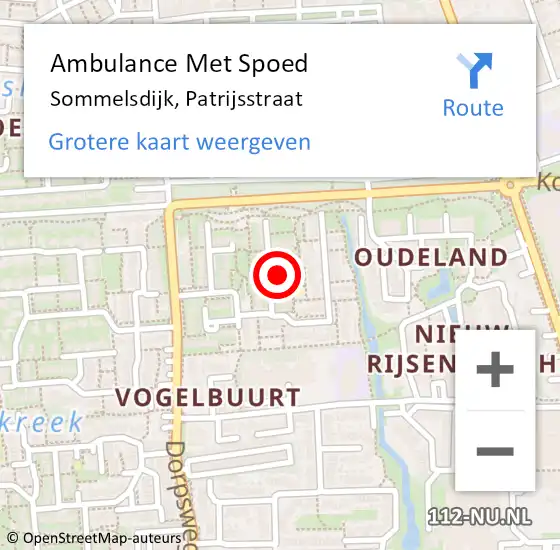 Locatie op kaart van de 112 melding: Ambulance Met Spoed Naar Sommelsdijk, Patrijsstraat op 6 september 2021 19:44