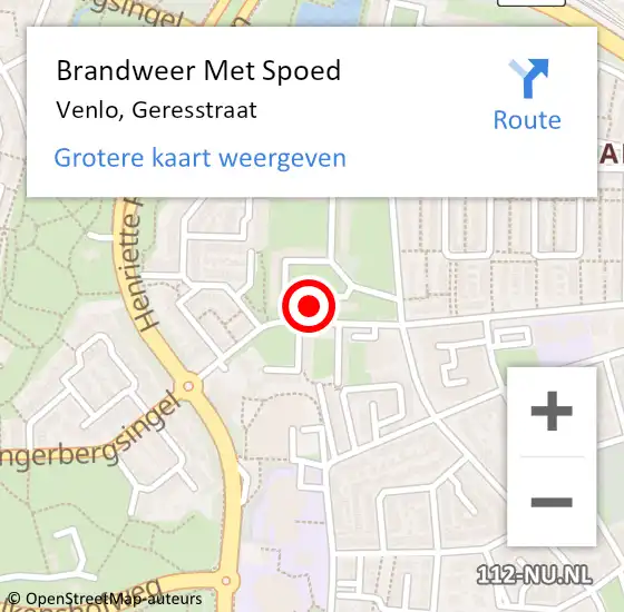 Locatie op kaart van de 112 melding: Brandweer Met Spoed Naar Venlo, Geresstraat op 6 september 2021 19:49