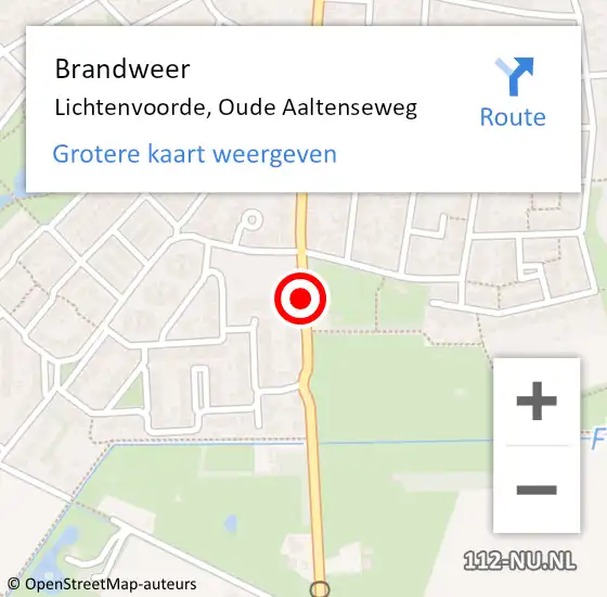 Locatie op kaart van de 112 melding: Brandweer Lichtenvoorde, Oude Aaltenseweg op 6 september 2021 19:56