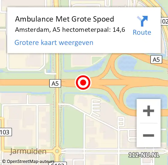 Locatie op kaart van de 112 melding: Ambulance Met Grote Spoed Naar Amsterdam, A5 hectometerpaal: 14,6 op 6 september 2021 20:14