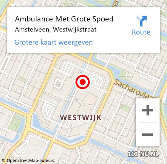 Locatie op kaart van de 112 melding: Ambulance Met Grote Spoed Naar Amstelveen, Westwijkstraat op 6 september 2021 20:46