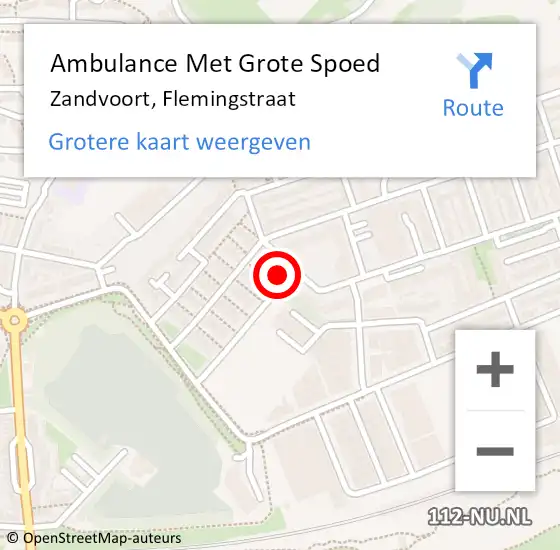 Locatie op kaart van de 112 melding: Ambulance Met Grote Spoed Naar Zandvoort, Flemingstraat op 6 september 2021 21:00