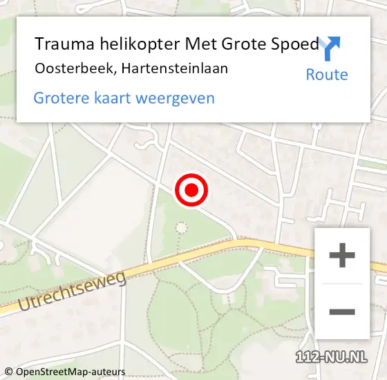 Locatie op kaart van de 112 melding: Trauma helikopter Met Grote Spoed Naar Oosterbeek, Hartensteinlaan op 6 september 2021 21:01