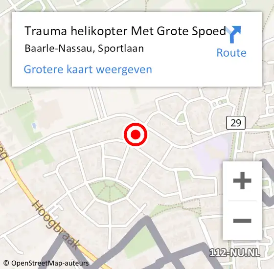 Locatie op kaart van de 112 melding: Trauma helikopter Met Grote Spoed Naar Baarle-Nassau, Sportlaan op 6 september 2021 21:10