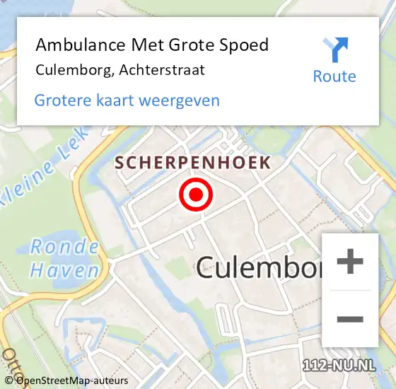 Locatie op kaart van de 112 melding: Ambulance Met Grote Spoed Naar Culemborg, Achterstraat op 6 september 2021 21:22