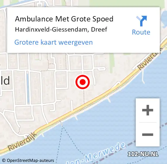 Locatie op kaart van de 112 melding: Ambulance Met Grote Spoed Naar Hardinxveld-Giessendam, Dreef op 6 september 2021 22:30